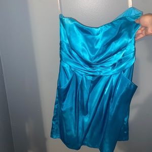 blue satin mini dress